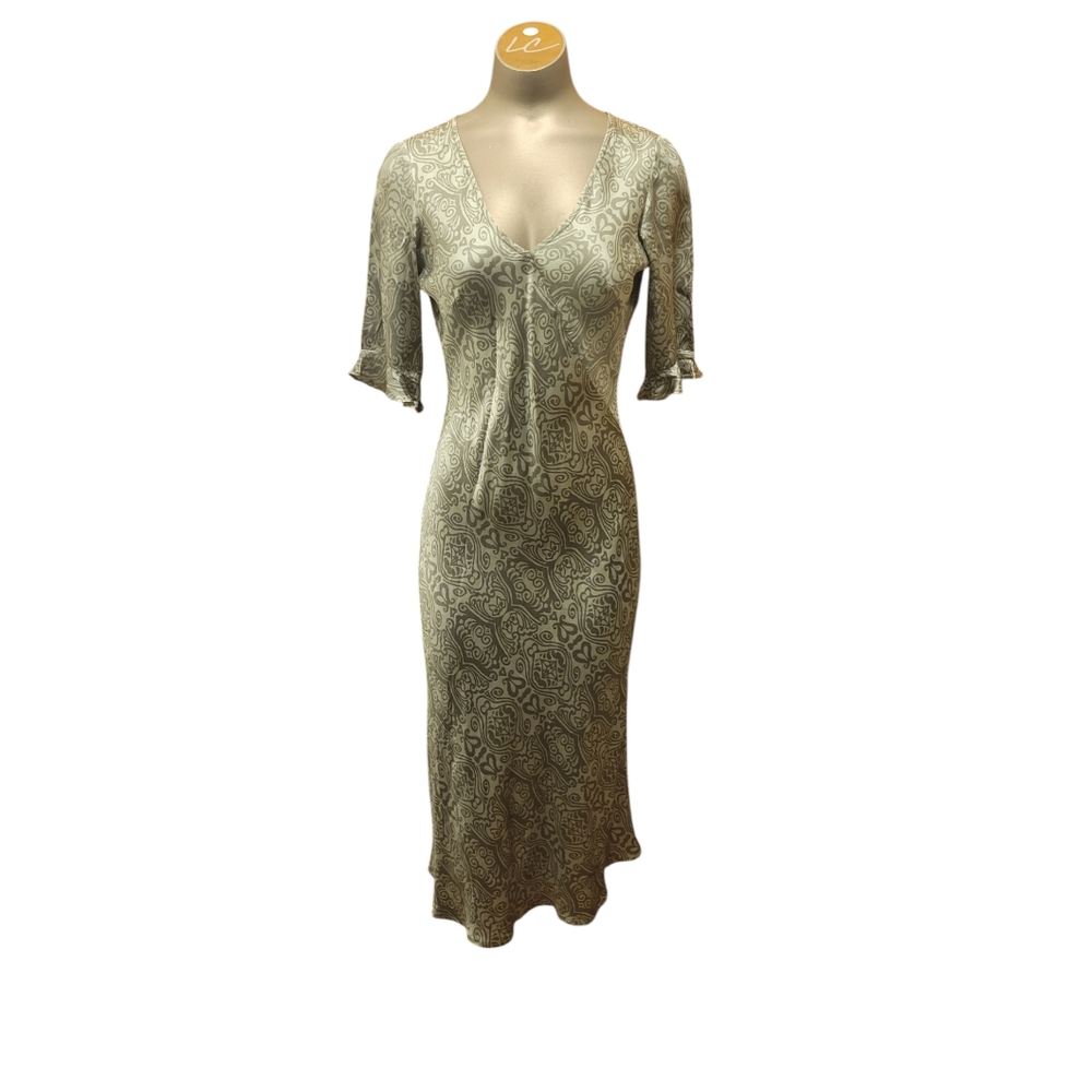 Mint Vintage Tracy Reese Silver paisley bias cut midi dress M